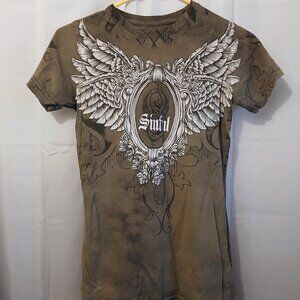 SINFUL Afflicition Wings T-shirt Olive Green Small short sleeve Punk Skate Goth